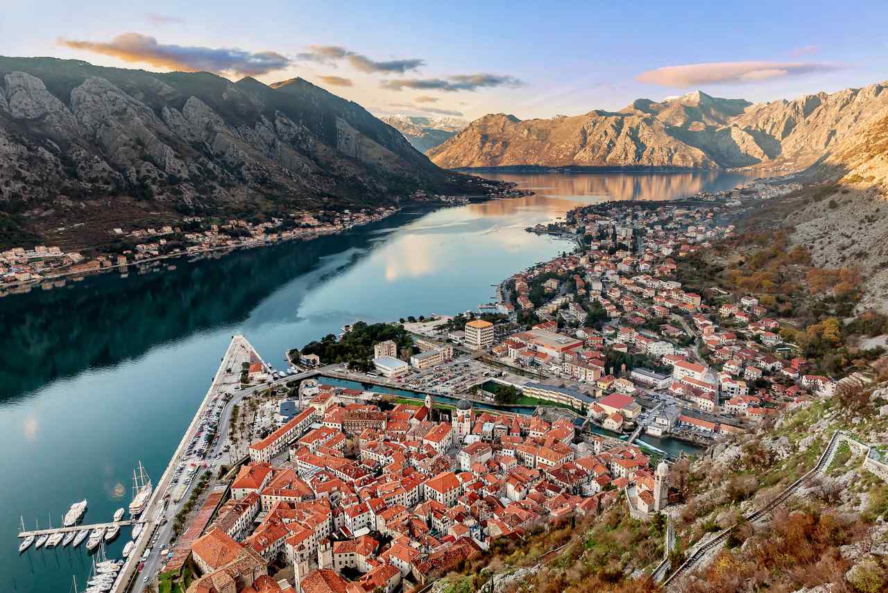 Aerial view of the old town of Kotor, Montenegro