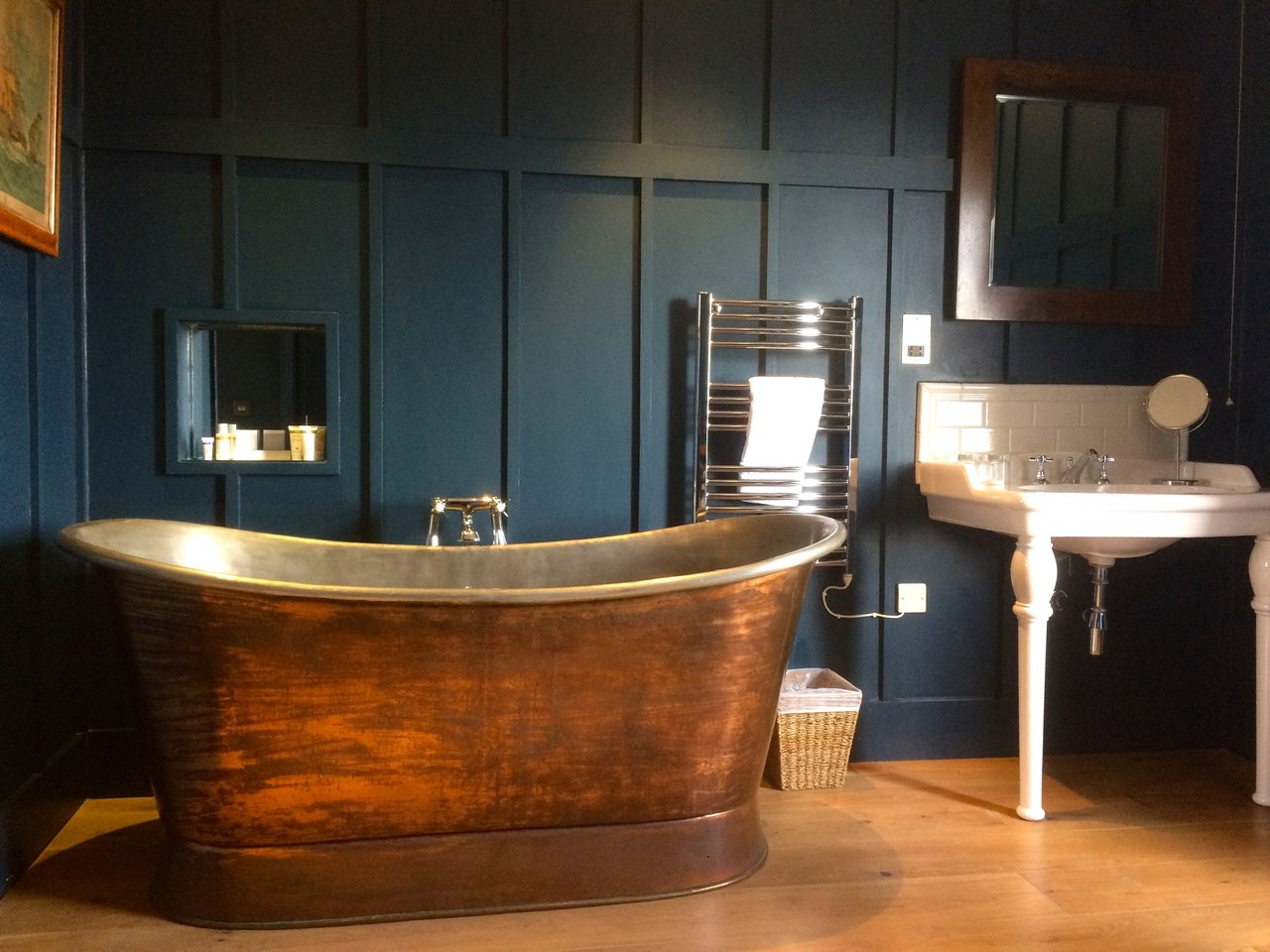 Bathroom with copper bath