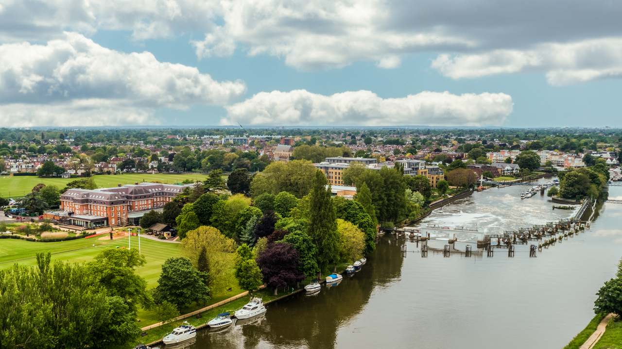 The Lensbury is located on the Thames surrunded by lush grounds.